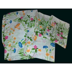 Vintage Burlington Caress Floral Butterfly Print Flat Sheet Pillowcases USA-Made